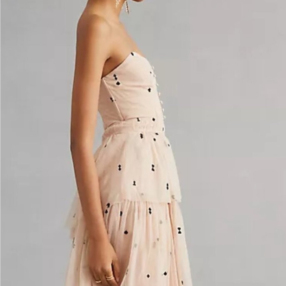 Anthropologie Strapless Blush Dress with Black Accents - Picture 3 of 5